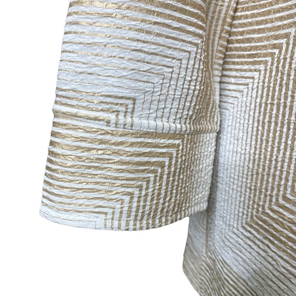 Chico's Travelers Crinkle Long Cardigan Duster Blazer Jacket Gold White Sz L/2 - Picture 8 of 13